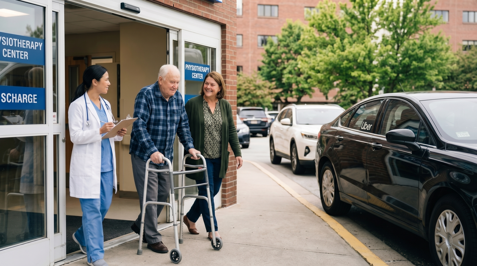 An older adult arriving home after a hospital stay
